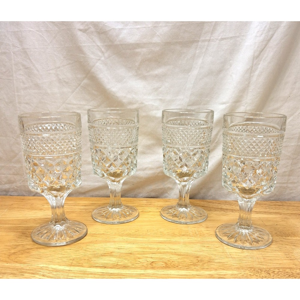 Vintage Set of 4 Wexford by Anchor Hocking Textured Clear Wine Glass Goblet